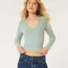 Ribbed Seamless Fabric Notch-Neck Top,Ribbed Seamless Fabric Notch-Neck Top