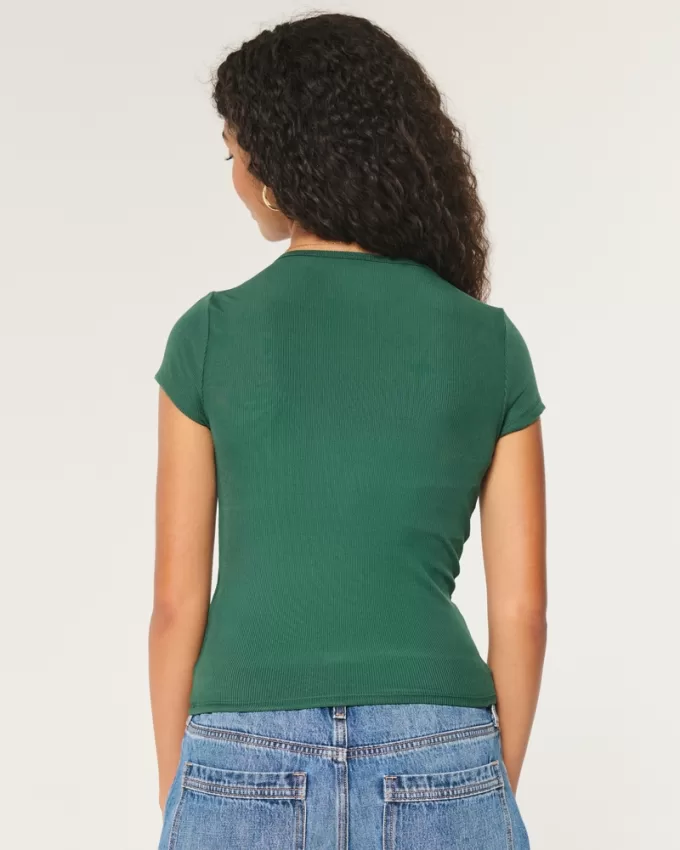 Ribbed Seamless Fabric Scoop Baby Tee,Ribbed Seamless Fabric Scoop Baby Tee