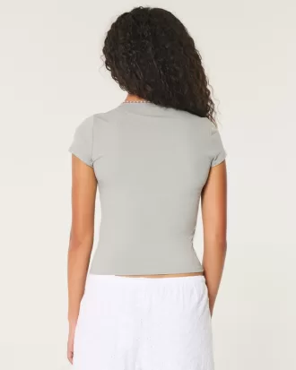 Ribbed Seamless Fabric Scoop Baby Tee,Ribbed Seamless Fabric Scoop Baby Tee