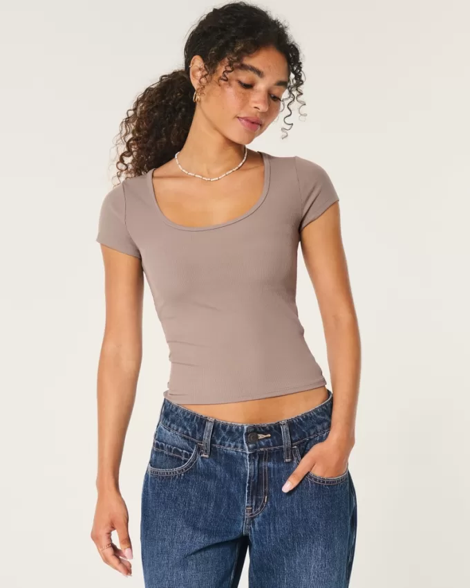 Ribbed Seamless Fabric Scoop Baby Tee,Ribbed Seamless Fabric Scoop Baby Tee