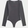 Ribbed Seamless Fabric Square-Neck Bodysuit,Ribbed Seamless Fabric Square-Neck Bodysuit