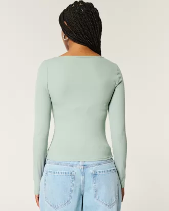 Ribbed Seamless Fabric Square-Neck Top,Ribbed Seamless Fabric Square-Neck Top