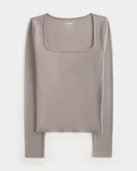 Ribbed Seamless Fabric Square-Neck Top,Ribbed Seamless Fabric Square-Neck Top