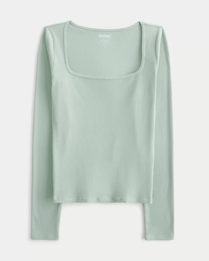 Ribbed Seamless Fabric Square-Neck Top,Ribbed Seamless Fabric Square-Neck Top