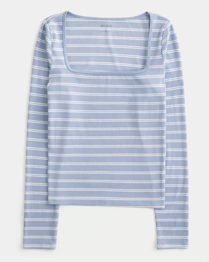 Ribbed Seamless Fabric Square-Neck Top,Ribbed Seamless Fabric Square-Neck Top