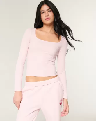 Ribbed Seamless Fabric Square-Neck Top,Ribbed Seamless Fabric Square-Neck Top