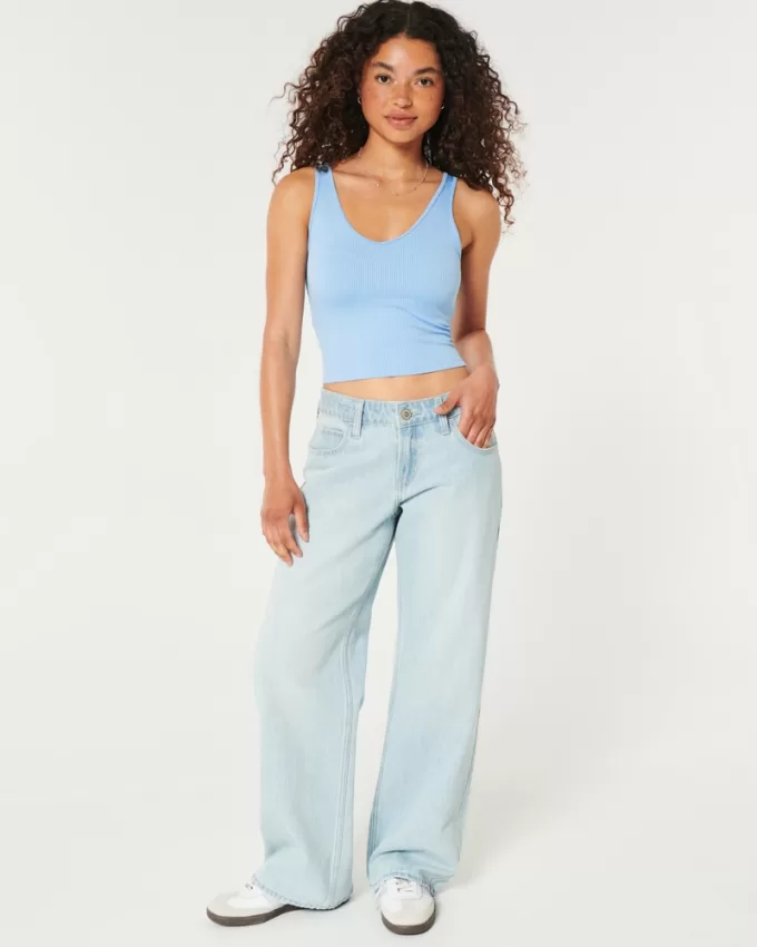 Ribbed Seamless Fabric V-Neck Tank,Ribbed Seamless Fabric V-Neck Tank