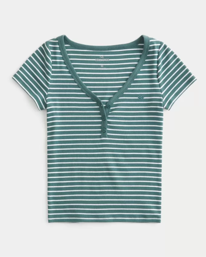 Ribbed Short-Sleeve Icon Henley,Ribbed Short-Sleeve Icon Henley