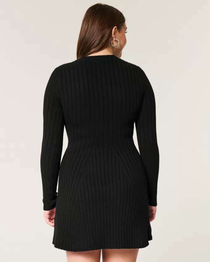 Ribbed Skater Mini Sweater Dress,Ribbed Skater Mini Sweater Dress