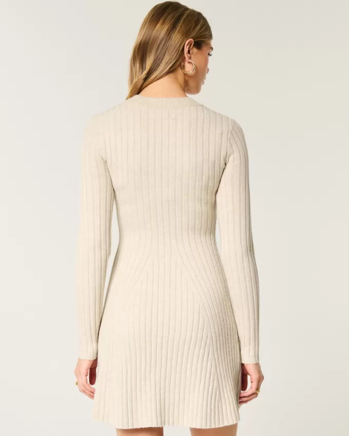Ribbed Skater Mini Sweater Dress,Ribbed Skater Mini Sweater Dress