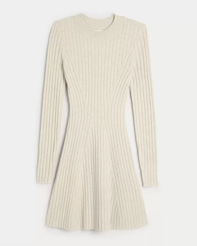 Ribbed Skater Mini Sweater Dress,Ribbed Skater Mini Sweater Dress