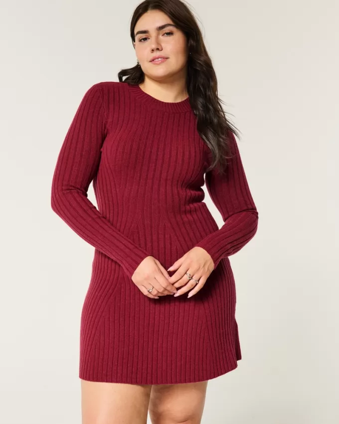 Ribbed Skater Mini Sweater Dress,Ribbed Skater Mini Sweater Dress