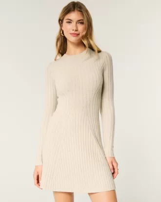 Ribbed Skater Mini Sweater Dress,Ribbed Skater Mini Sweater Dress