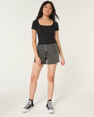 Ribbed Square-Neck Baby Tee,Ribbed Square-Neck Baby Tee