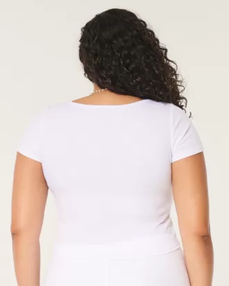 Ribbed Square-Neck Baby Tee,Ribbed Square-Neck Baby Tee