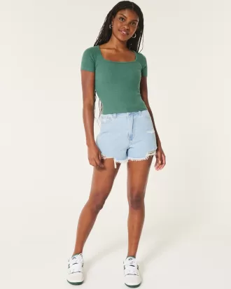 Ribbed Square-Neck Baby Tee,Ribbed Square-Neck Baby Tee