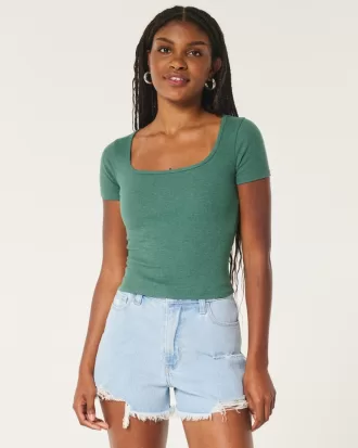 Ribbed Square-Neck Baby Tee,Ribbed Square-Neck Baby Tee