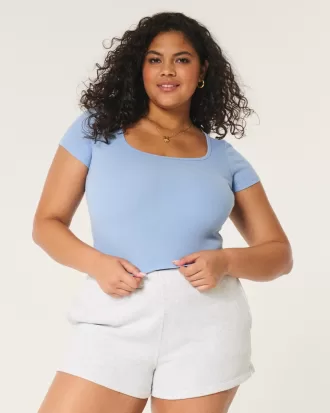 Ribbed Square-Neck Baby Tee,Ribbed Square-Neck Baby Tee