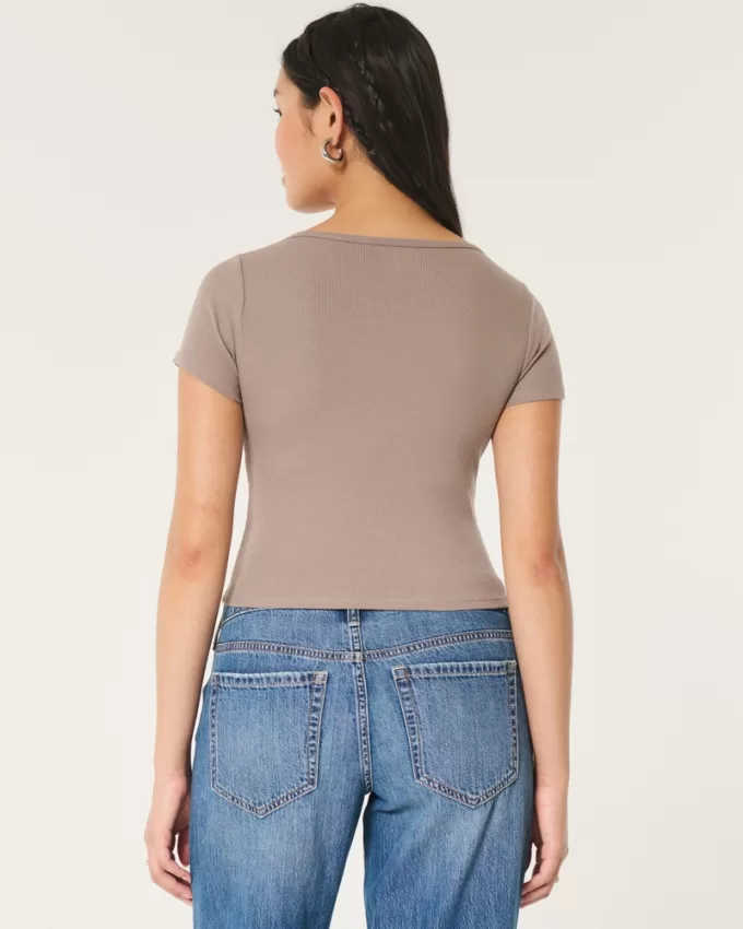 Ribbed Square-Neck Baby Tee,Ribbed Square-Neck Baby Tee