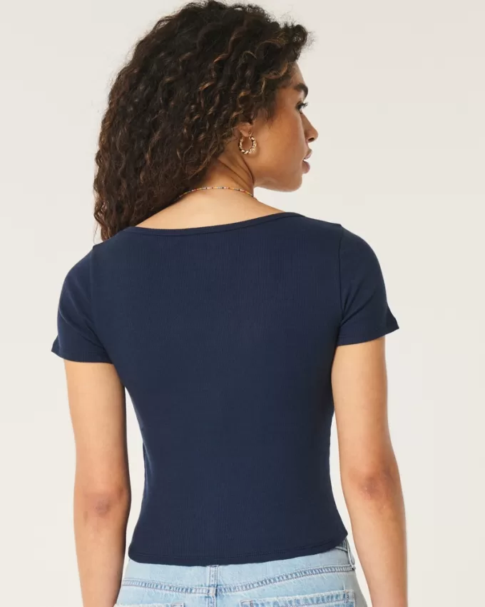 Ribbed Square-Neck Baby Tee,Ribbed Square-Neck Baby Tee