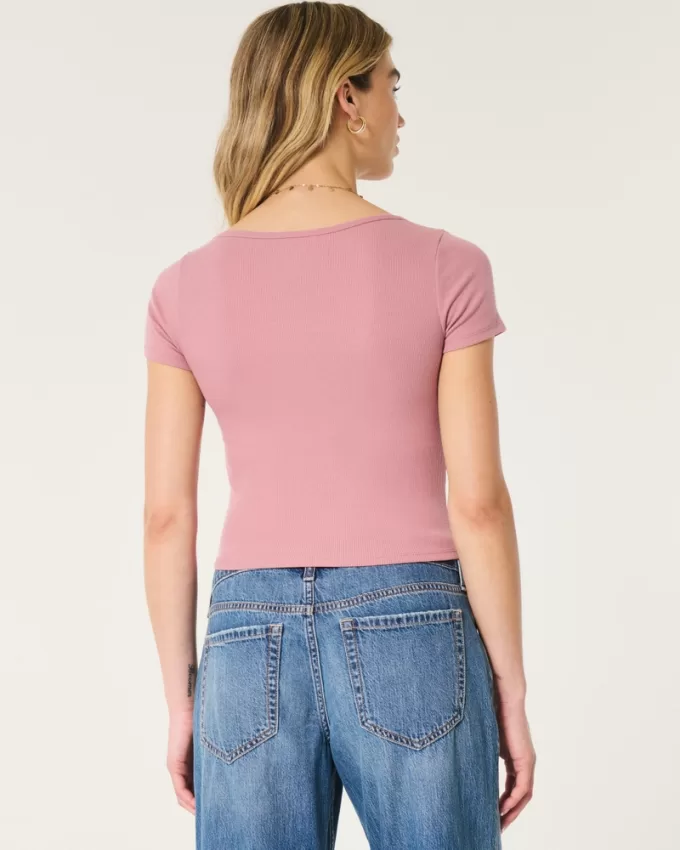 Ribbed Square-Neck Baby Tee,Ribbed Square-Neck Baby Tee