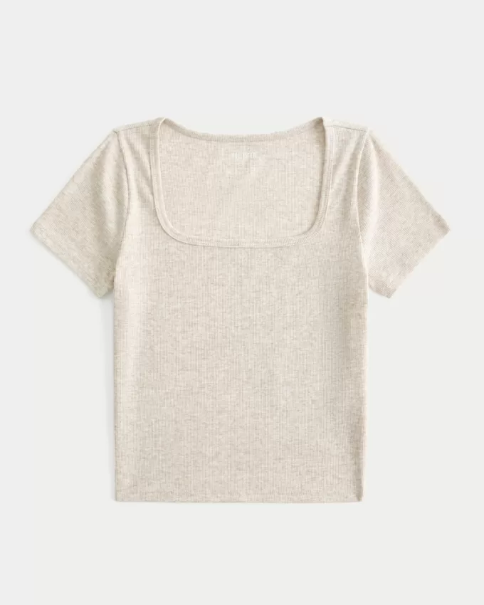 Ribbed Square-Neck Baby Tee,Ribbed Square-Neck Baby Tee