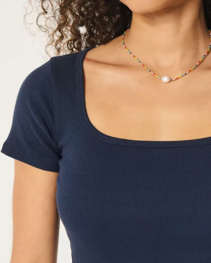 Ribbed Square-Neck Baby Tee,Ribbed Square-Neck Baby Tee