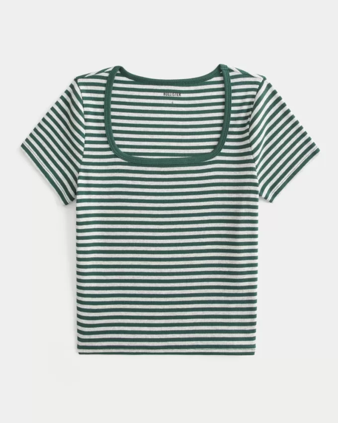Ribbed Square-Neck Baby Tee,Ribbed Square-Neck Baby Tee