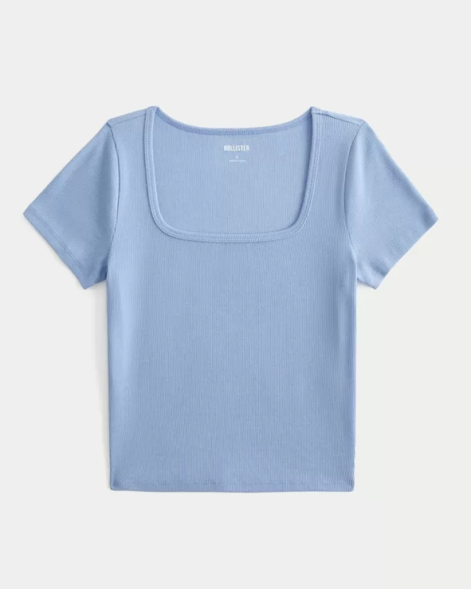 Ribbed Square-Neck Baby Tee,Ribbed Square-Neck Baby Tee