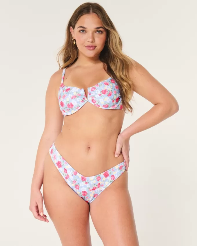 Ribbed V-Front High-Leg Cheeky Bikini Bottom,Ribbed V-Front High-Leg Cheeky Bikini Bottom