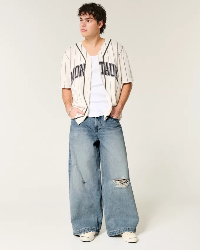 Ripped Light Wash Extreme Baggy Jeans,Ripped Light Wash Extreme Baggy Jeans