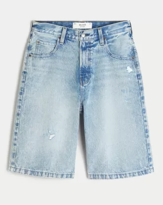 Ripped Light Wash Super Baggy Denim Shorts,Ripped Light Wash Super Baggy Denim Shorts