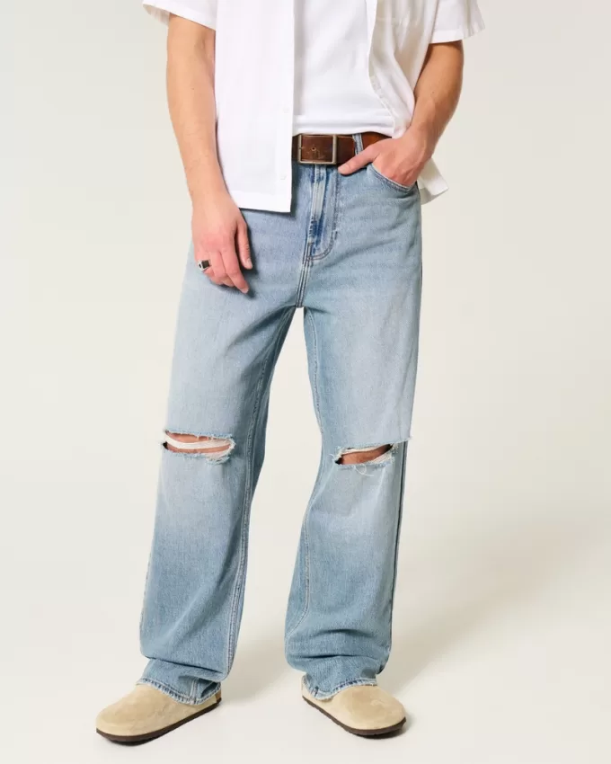 Ripped Medium Wash Baggy Jeans,Ripped Medium Wash Baggy Jeans