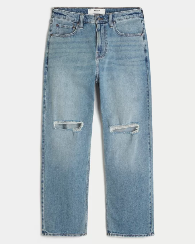 Ripped Medium Wash Baggy Jeans,Ripped Medium Wash Baggy Jeans