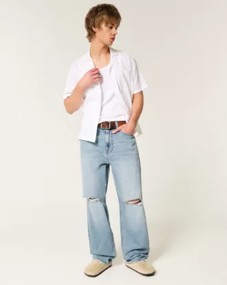 Ripped Medium Wash Baggy Jeans,Ripped Medium Wash Baggy Jeans