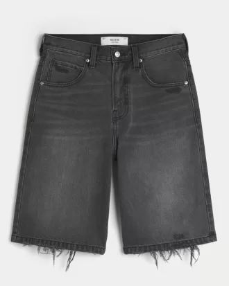 Ripped Washed Black Super Baggy Denim Shorts,Ripped Washed Black Super Baggy Denim Shorts