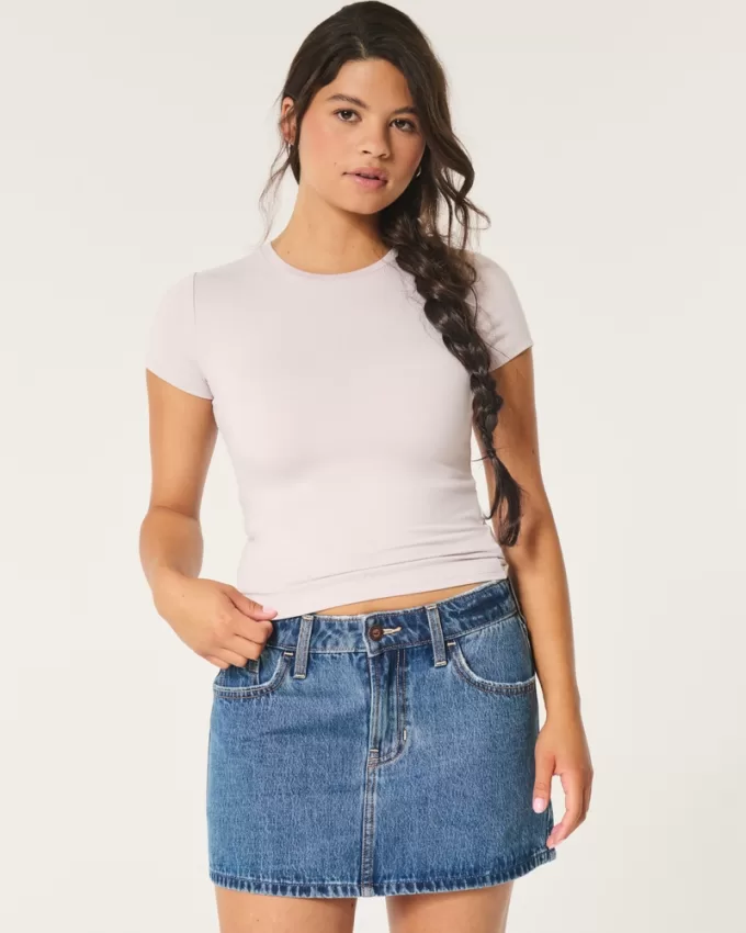 Seamless Fabric Longline Crew Baby Tee,Seamless Fabric Longline Crew Baby Tee