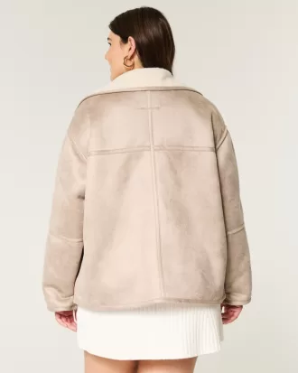 Sherpa-Lined Faux Suede Jacket,Sherpa-Lined Faux Suede Jacket