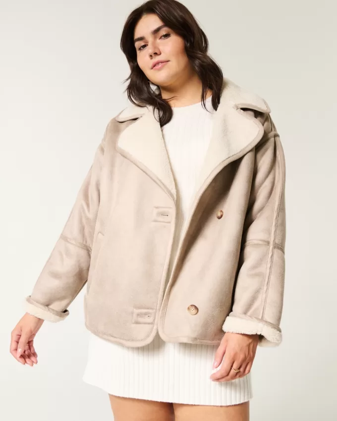 Sherpa-Lined Faux Suede Jacket,Sherpa-Lined Faux Suede Jacket