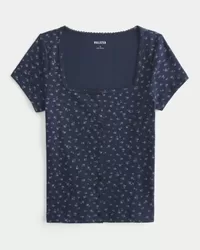 Short-Sleeve Button-Through Pointelle Top,Short-Sleeve Button-Through Pointelle Top