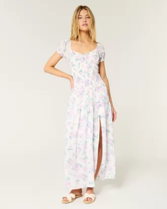 Short-Sleeve Channeled Waist Maxi Dress,Short-Sleeve Channeled Waist Maxi Dress