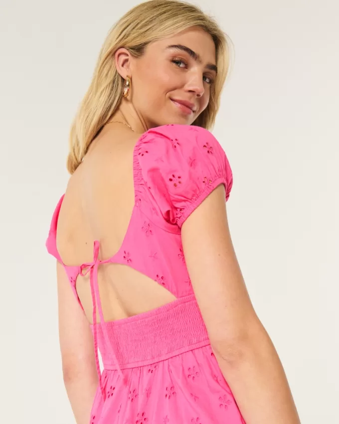 Short-Sleeve Channeled Waist Mini Dress,Short-Sleeve Channeled Waist Mini Dress