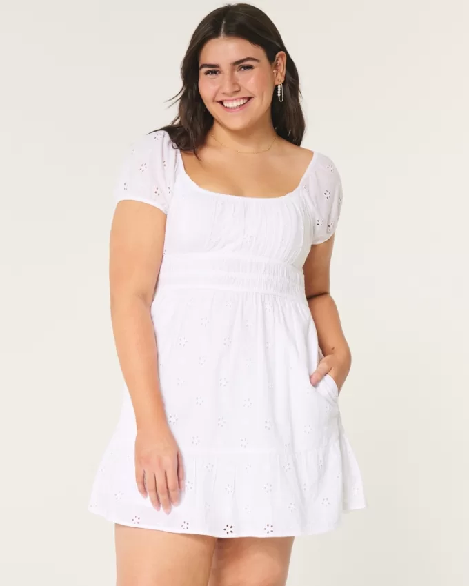 Short-Sleeve Channeled Waist Mini Dress,Short-Sleeve Channeled Waist Mini Dress