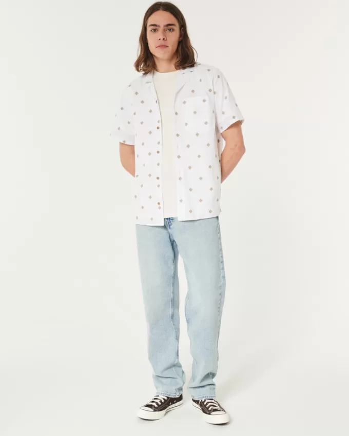 Short-Sleeve Embroidered Pattern Shirt,Short-Sleeve Embroidered Pattern Shirt