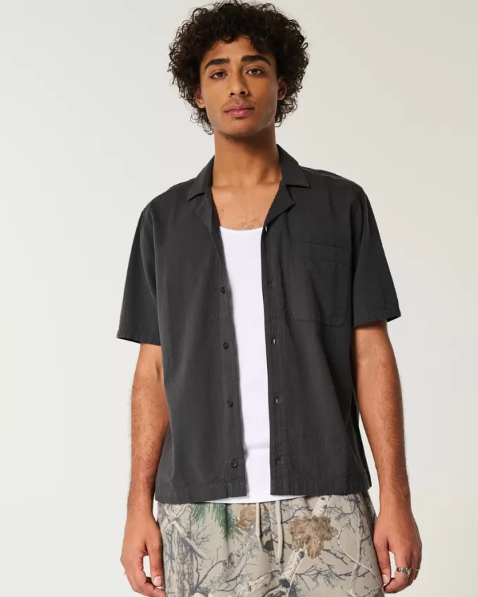 Short-Sleeve Seersucker Shirt,Short-Sleeve Seersucker Shirt