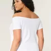 Short Sleeve Skimming Off-the-Shoulder Top,Short Sleeve Skimming Off-the-Shoulder Top