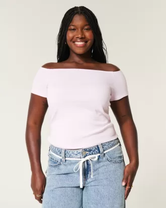 Short Sleeve Skimming Off-the-Shoulder Top,Short Sleeve Skimming Off-the-Shoulder Top