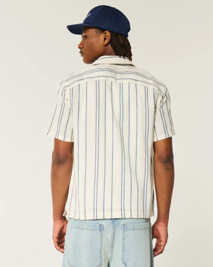 Short-Sleeve Textural Stripe Shirt,Short-Sleeve Textural Stripe Shirt