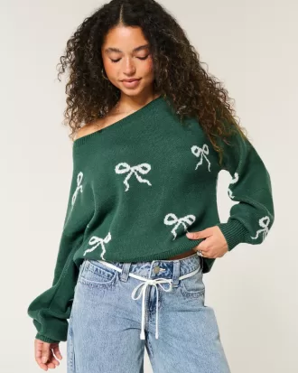 Slouchy Bow Graphic Sweater,Slouchy Bow Graphic Sweater