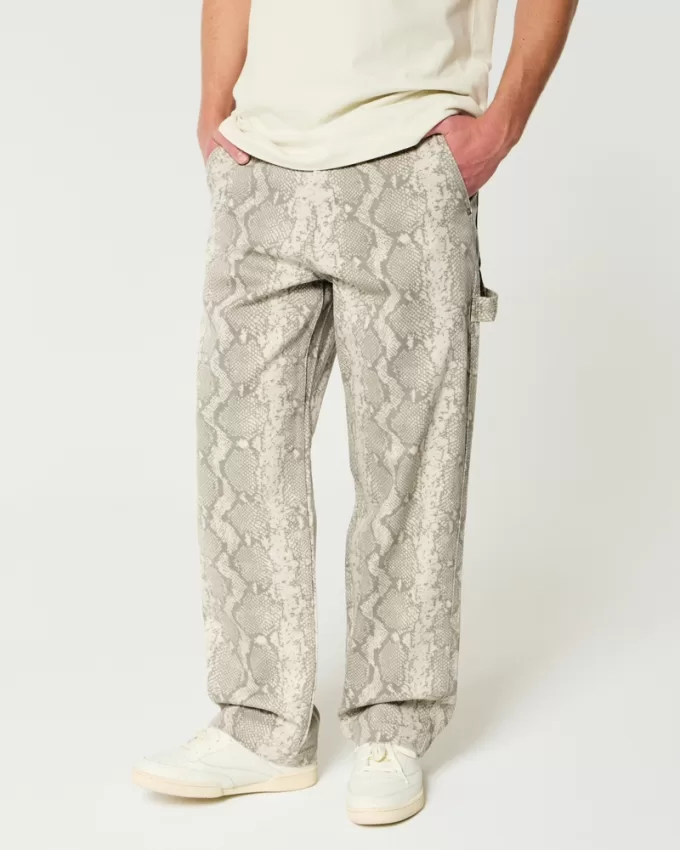 Snake Skin Print Baggy Painter Jeans,Snake Skin Print Baggy Painter Jeans